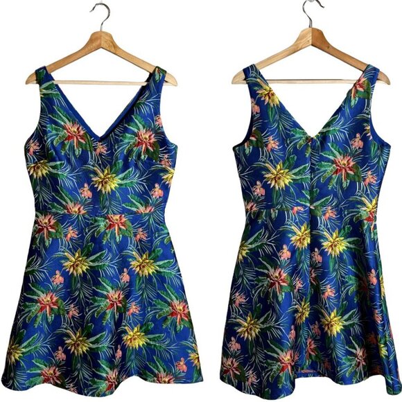 CeCe Havana Fiesta Jacquard Tropical Floral Print Mini Dress Womens 8 Sleeveless - Picture 2 of 14